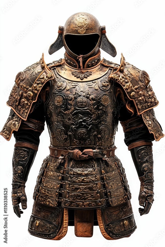 Ornate, ancient, metal armor; detailed, warrior's suit. Ornate, ancient, metal armor; detailed, warrior's suit.