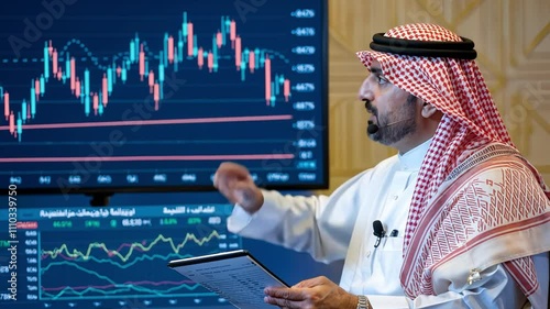 Arabian Businessman Analyzing Stock Market Data