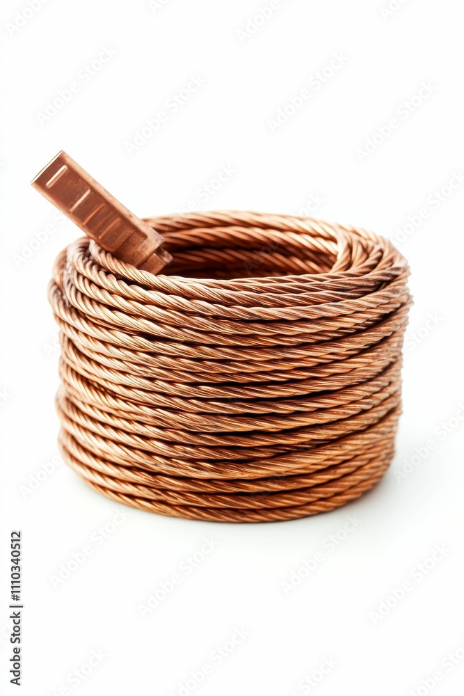 Obraz premium Copper wire coil, neatly stacked, connector.