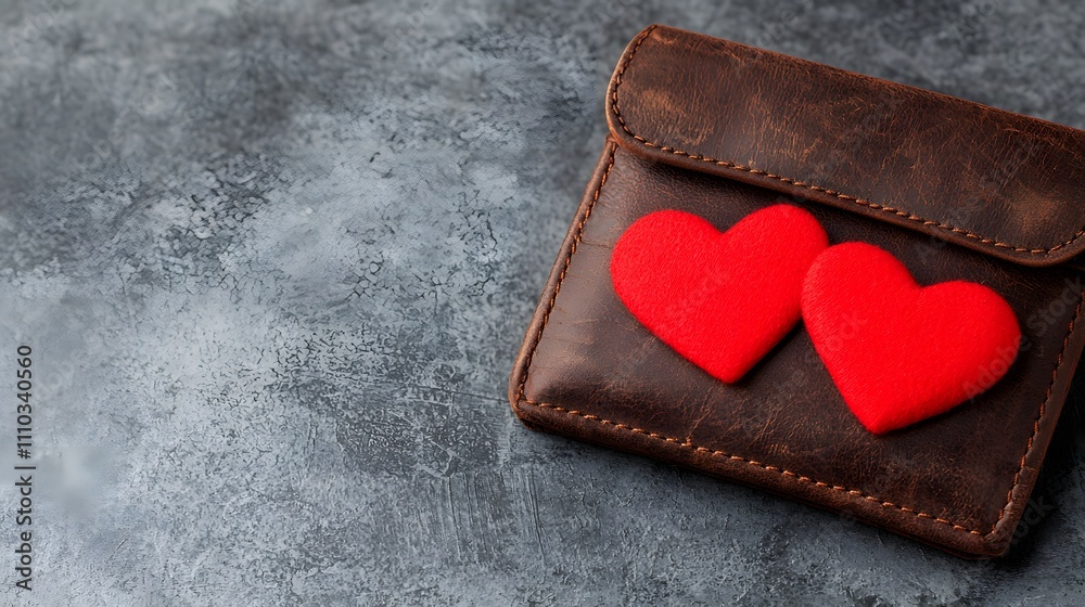 Obraz premium An Artistic Representation of Love and Finances: A Wallet Adorned with Red Hearts. Psychology of Money Concept