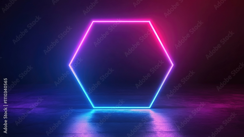 Glowing neon hexagon frame. Glowing neon hexagon frame.
