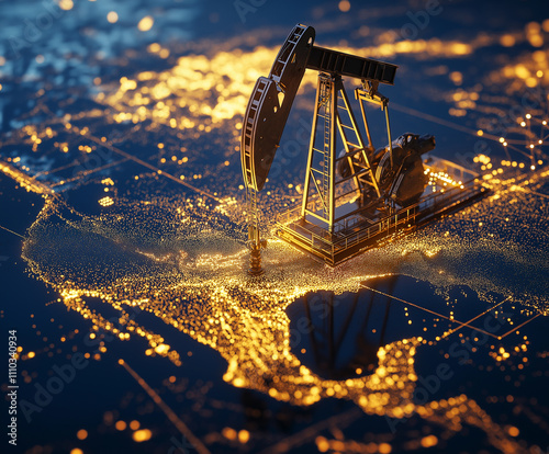 Energy dominance oil global concept. A stock image depicting global energy power and oil production, highlighting their impact on the world economy in a 3D visualization.