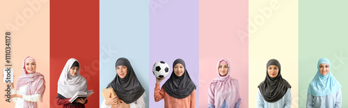 Set of Muslim women on colo...