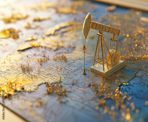 Energy dominance oil global concept. A 3D world map showcasing oil production and energy dominance, ideal for visualizing global energy trends and economic power dynamics.