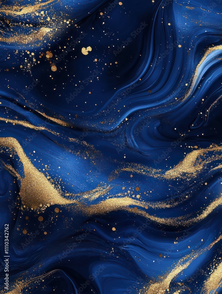 Blue marble and gold abstract background texture. Indigo ocean blue marbling. with natural luxury style swirls of marble and gold powder.