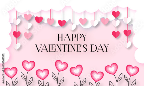 3d Happy Valentine's day banner background paper cut