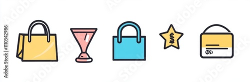 A unique set of doodle-style icons representing loyalty rewards, VIP member bonuses, and exclusive discount programs, designed for contemporary illustrations.