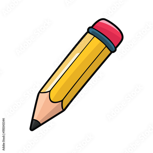 Bright Yellow Cartoon Pencil Illustration for Education and Stationery Themes