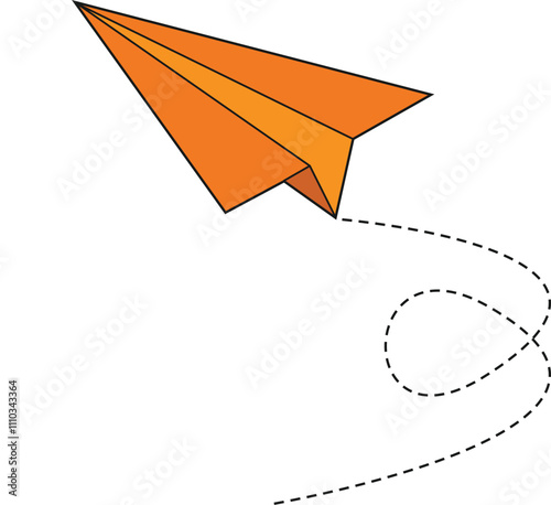 Minimalist Orange Paper Airplane Illustration with Dotted Flight Path