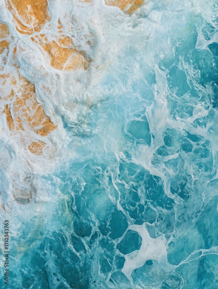 Fototapeta premium Coast as a background, aerial top view. Turquoise water background from top view. Summer seascape from air. Beautiful ocean
