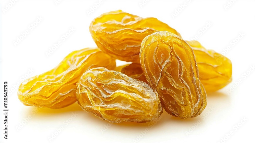 Dried Yellow Raisins on White Background for Healthy Snacking Dried Yellow Raisins on White Background for Healthy Snacking