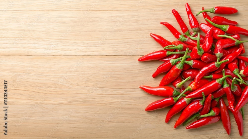 Fresh Red Chili Peppers on Wooden Surface for Culinary Use Fresh Red Chili Peppers on Wooden Surface for Culinary Use