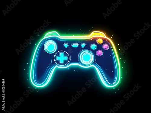 Neon game controller vector illustration for modern gaming mock up and design projects