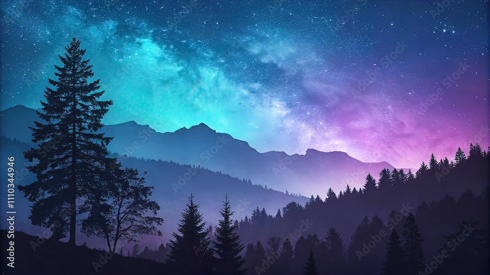 Winter beautiful on the rock, snowfall, northern lights in the night sky Winter beautiful on the rock, snowfall, northern lights in the night sky