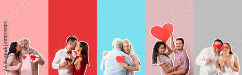 Set of happy couples on col...