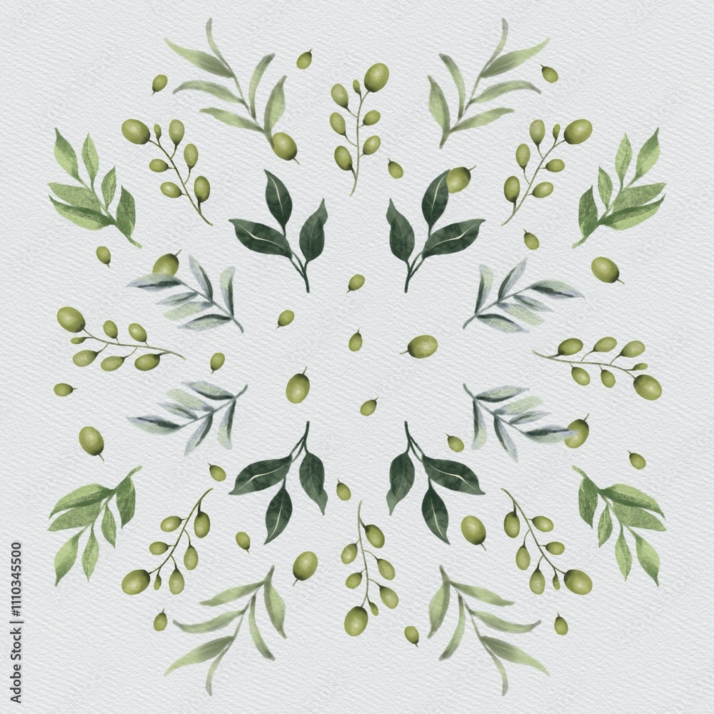 Seamless pattern with green leaves on a white background,vector illustration,no people,no human,only,only plants,only foliage,no flowers,watercolor painting with soft and delicate colors,detailed 