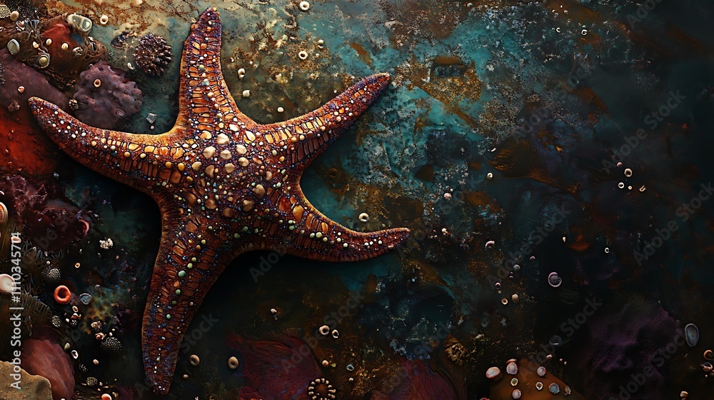 Ornate Starfish Among Ocean Floor Textures And Coral Ornate Starfish Among Ocean Floor Textures And Coral