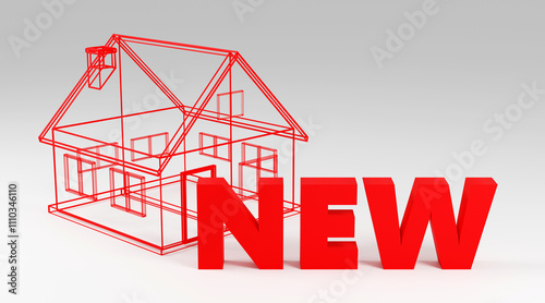 Luxury red inscription new on grey podium, soft light, smooth background, 3d rendering