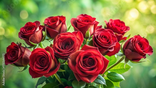 Lush Red Roses with Soft Green Background for Elegant Product Photography and Floral Displays