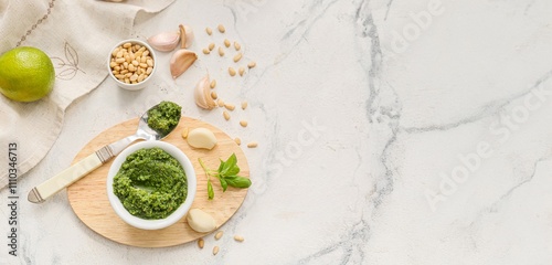 Fresh pesto sauce and ingre...