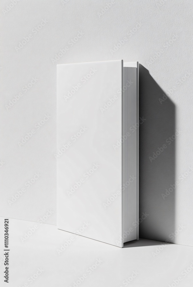 Blank white book mockup standing upright, showcasing a simple and modern design