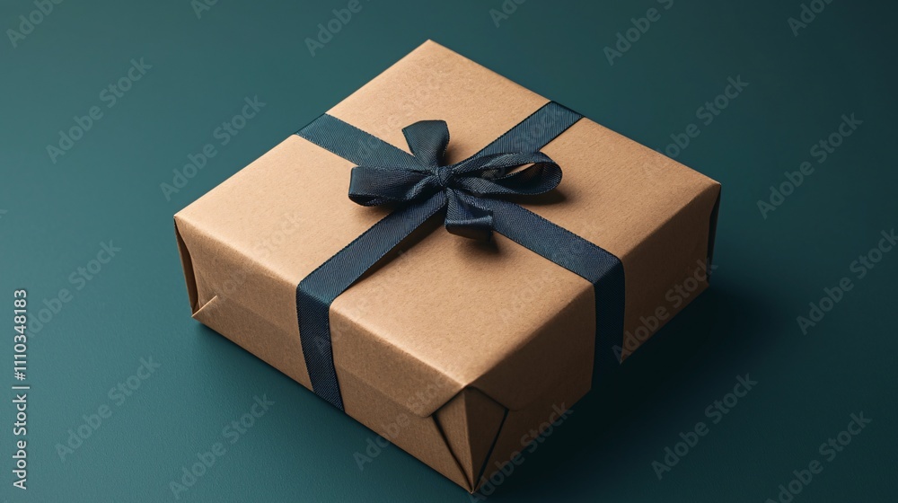 Cardboard gift box mock-up with elegant ribbon on a dark green background Cardboard gift box mock-up with elegant ribbon on a dark green background