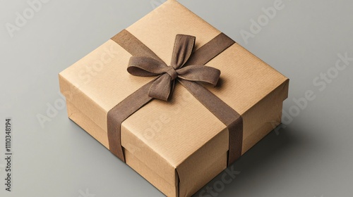 Cardboard gift box mock-up showcasing minimalist design with elegant bow on soft background