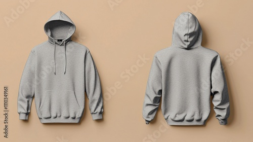 Heather gray hoodie mock-up showcasing front and back views on a neutral background