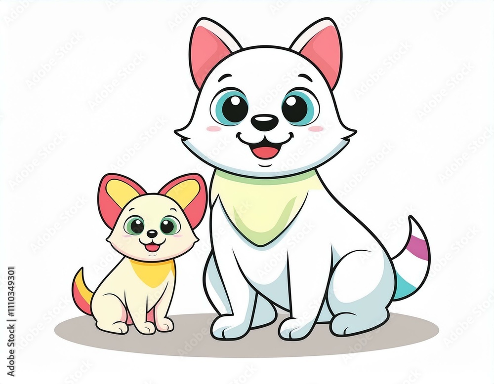 Female dog with her puppy, isolated on white background, cutout Female dog with her puppy, isolated on white background, cutout