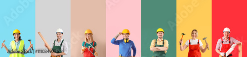 Set of carpenters on color ...