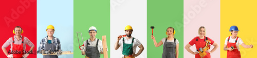 Set of carpenters on color ...