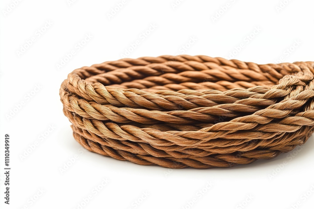 Obraz premium Coiled, brown, textured cord; isolated.
