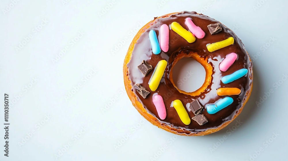 Colorful Chocolate Donut with Sprinkles on Light Background Colorful Chocolate Donut with Sprinkles on Light Background