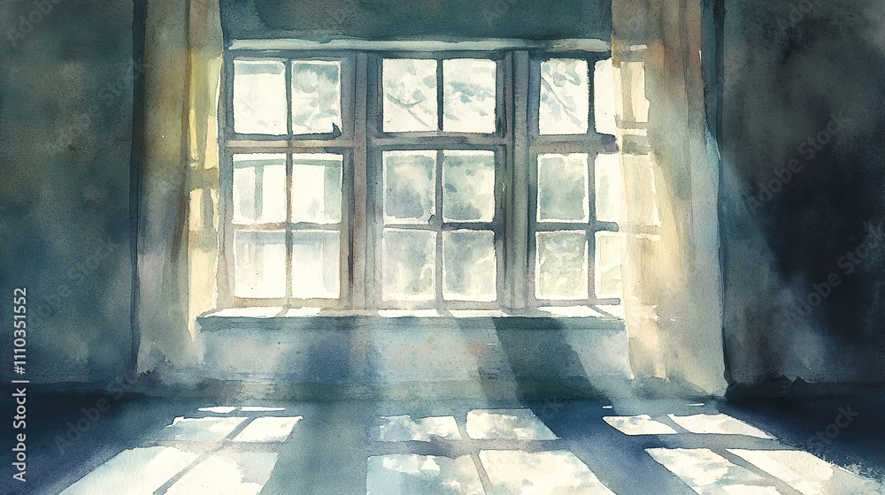 Naklejka premium Sunlight Streaming Through a Large Window in a Calm Room