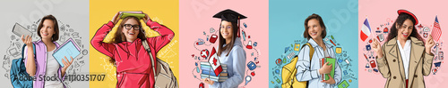 Set of female students in d...