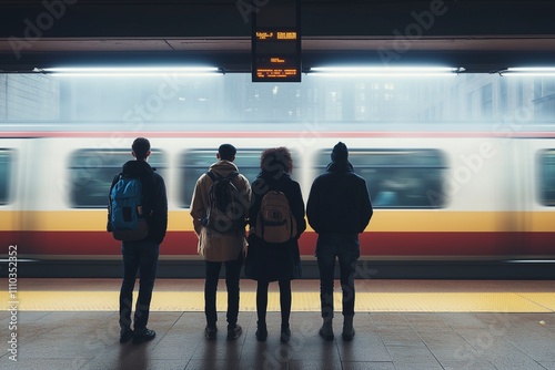 A group of friends waiting for a train on a subway platform
