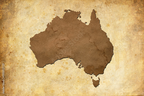 Map of Australia in old style, brown graphics in a retro style. Independence Day Australia 26. January. photo