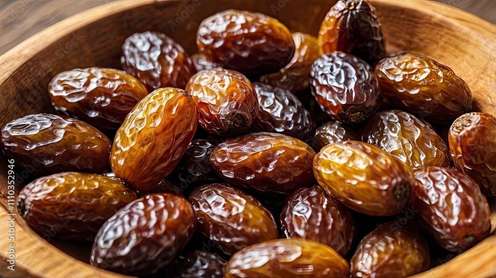 Closeup delicious Kurma Tunisia or sweet dried date palm fruits on wooden bowl. Much sought after during Ramadan to break the fast. Closeup delicious Kurma Tunisia or sweet dried date palm fruits on wooden bowl. Much sought after during Ramadan to break the fast.