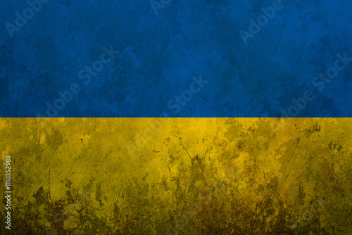 Ukrainain flag on a textured wall, national idendity, war crisis between Ukraine and Russia, political issue. Ukraine Independence Day August 24. photo