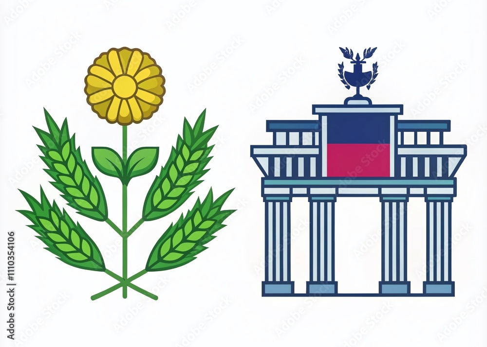 Obraz premium Minimalist Conceptual Illustration of the Contrast Between Germany and Scotland on a White Background Featuring Iconic Elements and Symbols Representing Both Cultures