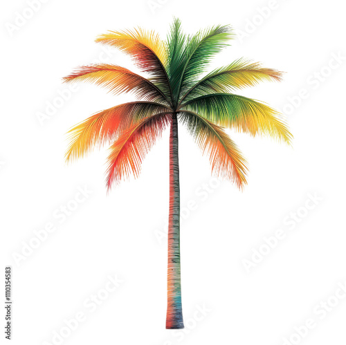 vibrant palm tree with colorful fronds, showcasing artistic details and tropical feel. Perfect for summer themes and nature inspired designs photo