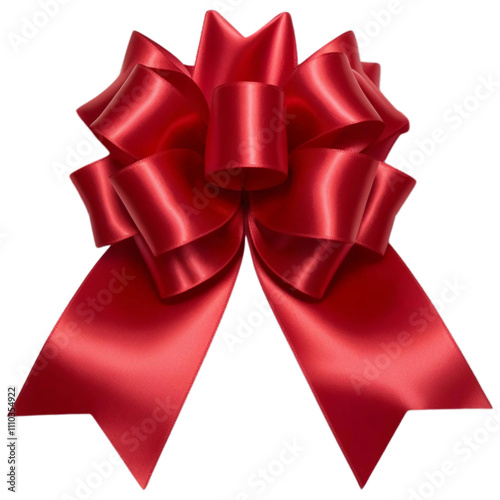 Red gift ribbon bow on white background. Red silk ribbons with bows festive decor satin for holiday packaging, birthday, gift box and greeting card 2 photo