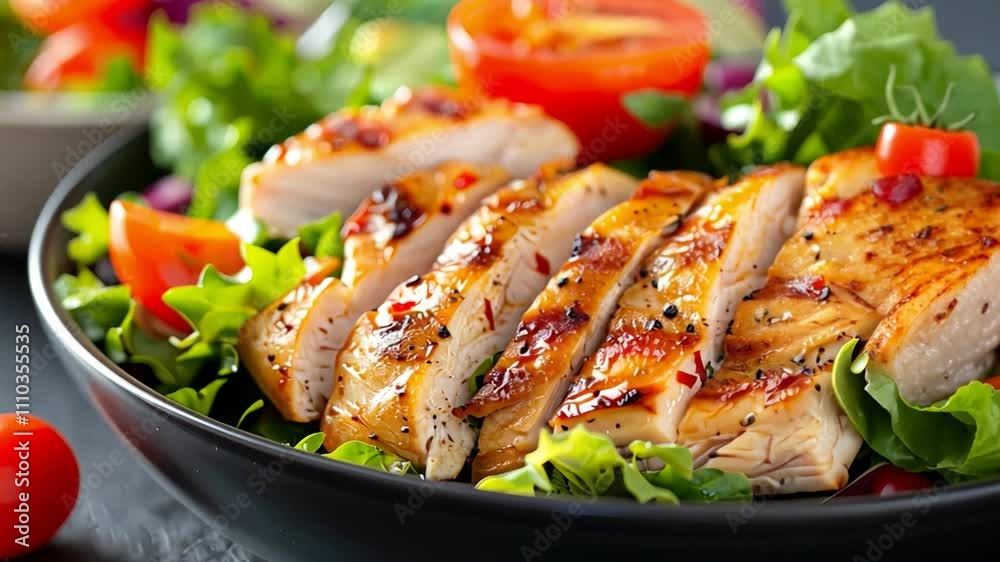 Delicious grilled chicken served on a fresh salad with vibrant vegetables, perfect for a healthy meal or recipe inspiration. Delicious grilled chicken served on a fresh salad with vibrant vegetables, perfect for a healthy meal or recipe inspiration.