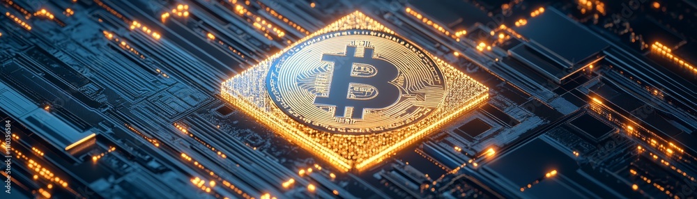 Fototapeta premium Bitcoin Cryptocurrency Digital Currency on Circuit Board
