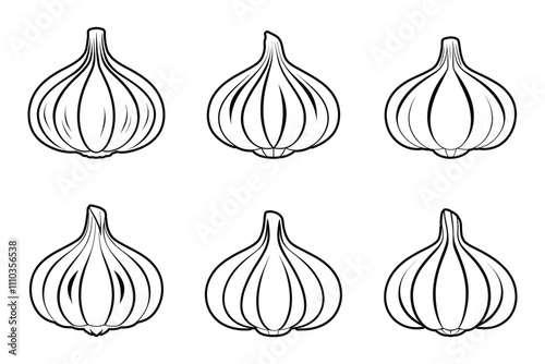 A collection of garlic outline icon silhouette with flat vector illustration