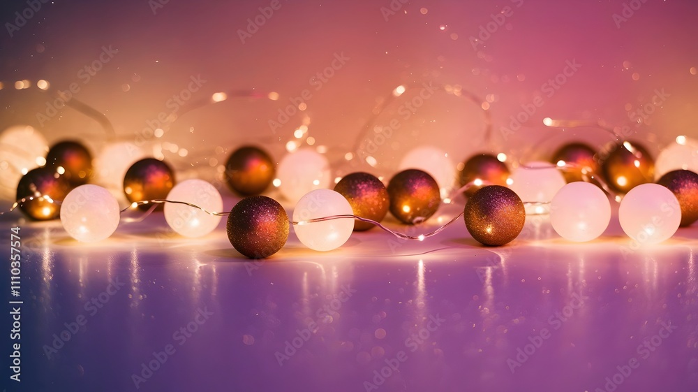 Fototapeta premium Festive colourful Christmas lights garland: perfect for holiday decorations and seasonal celebrations. Christmas colourful Lights Garland: A Sparkling Winter Display.