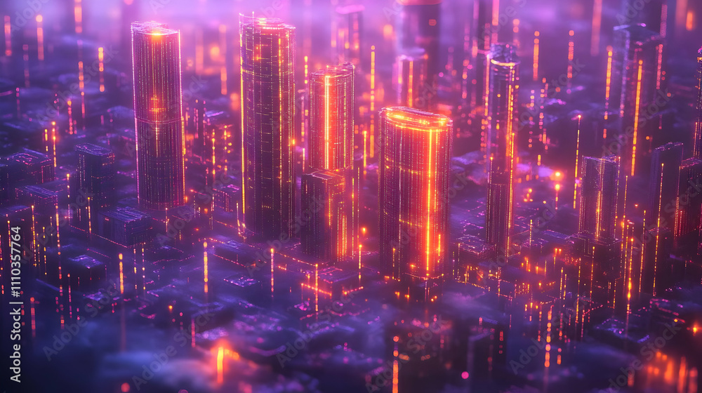 Neon Cityscape 3D Illustration Neon Cityscape 3D Illustration