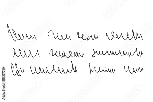 Handwritten cursive scribble text letter. Freehand note. Unreadable doodle write by pen isolated on white background. Illegible cursive script message. Vector hand drawn illustration.