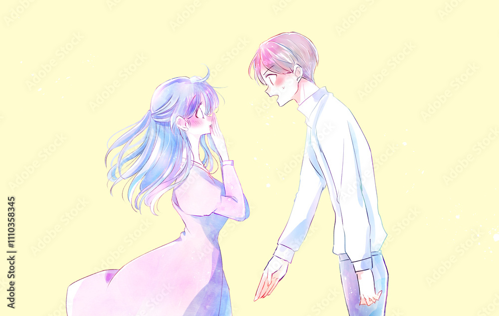 告白する男性とうれしい女性 風 告白する男性とうれしい女性 風