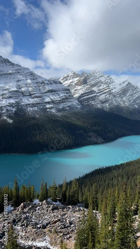 Pan View of Peyto Lake in Banff National Park, Alberta, Canada at Sunny Day